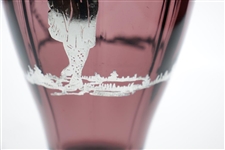 Amethyst Glass Sterling Silver Overlay Three Golfers Themed Vase