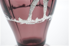 Amethyst Glass Sterling Silver Overlay Three Golfers Themed Vase