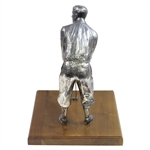 Large Silver Plated Golfer Figure Addressing Golf Ball on Wood Base - 14 Tall!