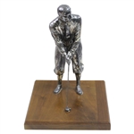 Large Silver Plated Golfer Figure Addressing Golf Ball on Wood Base - 14 Tall!