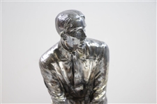 Large Silver Plated Golfer Figure Addressing Golf Ball on Wood Base - 14 Tall!
