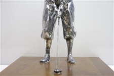 Large Silver Plated Golfer Figure Addressing Golf Ball on Wood Base - 14 Tall!