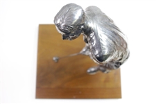 Large Silver Plated Golfer Figure Addressing Golf Ball on Wood Base - 14 Tall!