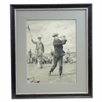 Circa 1920s Jim Barnes at Prestwick Original Ink Gauche on Paper Signed by Artist - Framed
