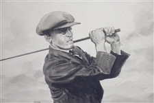 Circa 1920's Jim Barnes at Prestwick Original Ink Gauche on Paper Signed by Artist - Framed