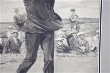 Circa 1920's Jim Barnes at Prestwick Original Ink Gauche on Paper Signed by Artist - Framed
