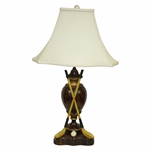 Vintage Golf Themed Wood Base Lamp with H. Philp Crossed Clubs & Feathery Golf Ball - Works