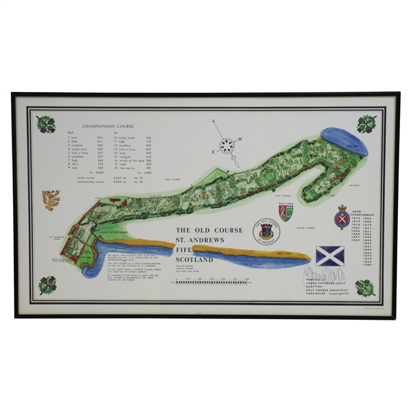 1991 Printed The Old Course St. Andrews J.P. Izatt Golf Architect Visual Survey - Framed