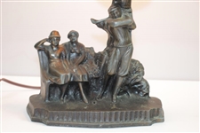 Classic Golf Themed Lamp with Post-Swing Golfer & Two Spectators on Bench - Works