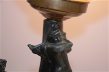 Classic Golf Themed Lamp with Post-Swing Golfer & Two Spectators on Bench - Works