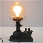 Classic Golf Themed Lamp with Post-Swing Golfer & Two Spectators on Bench - Works