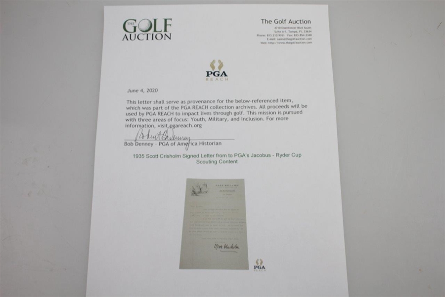 1935 Scott Crisholm Signed Letter from to PGA's Jacobus - Ryder Cup Scouting Content