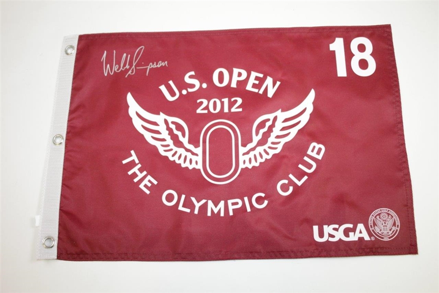 Webb Simpson Signed 2012 US Open at Olympic Club Red Screen Flag JSA ALOA