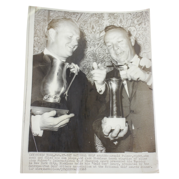 Arnold Palmer & Jack Nicklaus 1968 Wire Photo with Awards