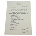 Ken Venturis Personal Hand-Written & Signed Top Ten Courses Played in the US Letter JSA ALOA
