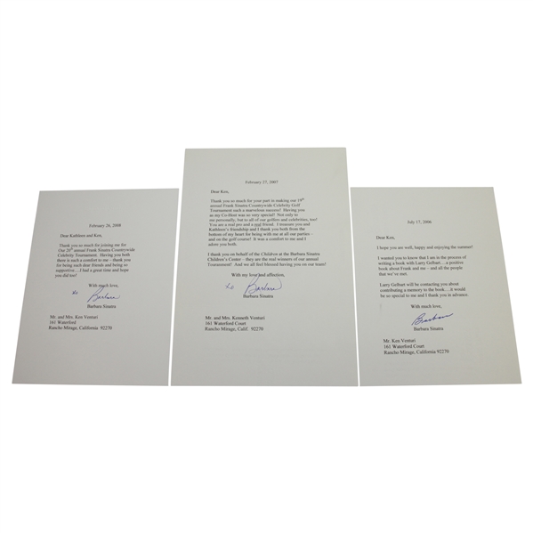 Ken Venturis Personal Signed Three Letters from Barbara Sinatra