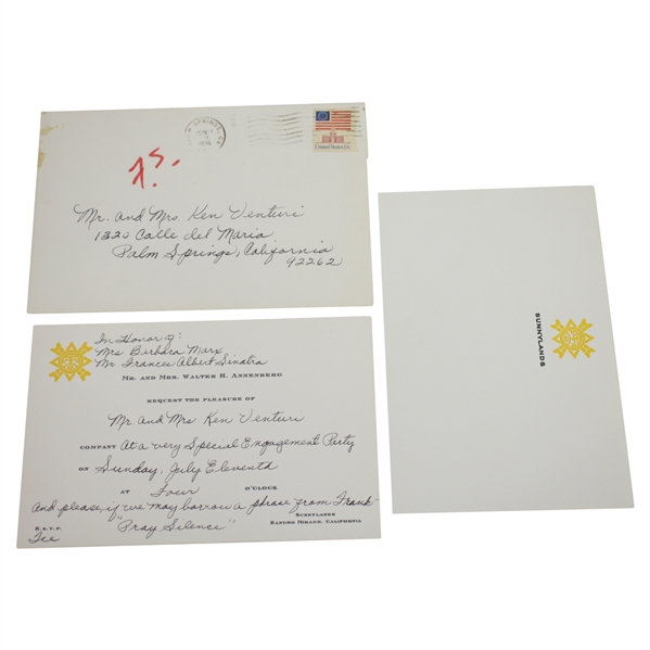 Ken Venturis Personal Invitation to Engagement Party from Barbara & Frank Sinatra