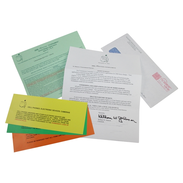 Ken Venturis Personal Invitation to 2006 Masters Tournament from Hootie Johnson Letter