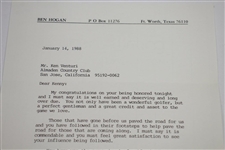 Ken Venturi's Personal Signed Letter from Ben Hogan - US Open Under Toughest Content JSA ALOA