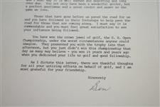 Ken Venturi's Personal Signed Letter from Ben Hogan - US Open Under Toughest Content JSA ALOA