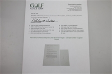 Ken Venturi's Personal Signed Letter from Ben Hogan - US Open Under Toughest Content JSA ALOA