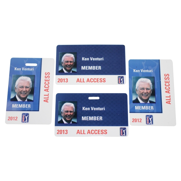 Ken Venturis Personal 2012(x2) & 2013(x2) Member/All Access Cards for PGA Tour