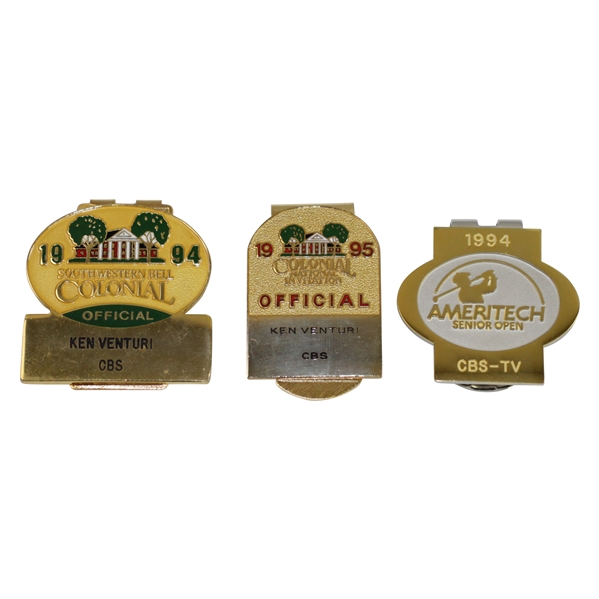 Ken Venturis Personal 1994 & 1995 Colonial Inv. Official Badges with 1994 Ameritech Senior CBS-TV