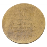 Ken Venturis Personal 1998 Thank You for Support of Collegiate Golf Medal - Jerry Pate Old Overton Nat. Intercoll.