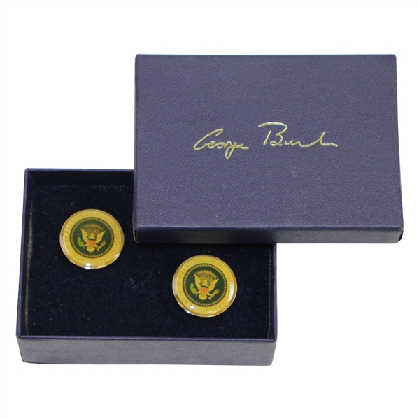 Ken Venturi's Personal Set of George Bush Presidential Seal Cufflinks in Original Box