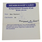 Ken Venturis Personal Congressional Country Club Membership Card #64