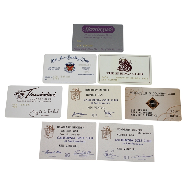 Ken Venturis Personal Membership Cards to California GC, Mission Hills, Bel-Air, Springs, Thunderbird, & Morningside