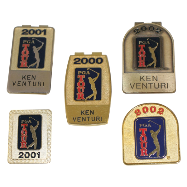 Ken Venturis 2001 & 2002 PGA Tour Players Money Clips & Pins with 2000 Money Clip