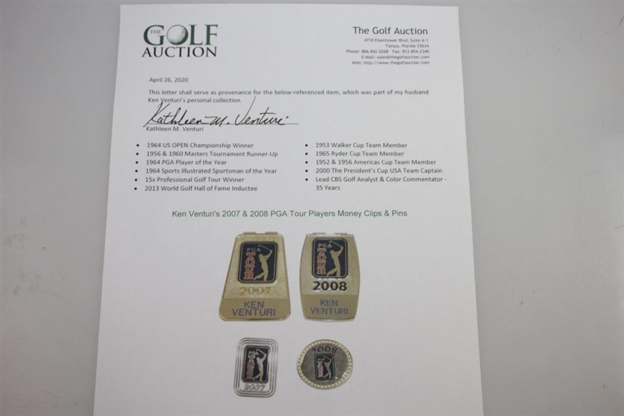 Ken Venturi's 2007 & 2008 PGA Tour Players Money Clips & Pins