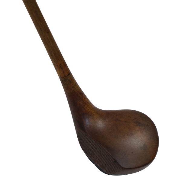 No Name Left-Handed Wood Mashie with Smooth Face, Brass Sole Plate, & Lead Weight
