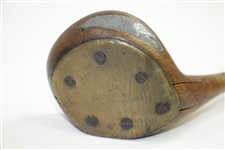 No Name Left-Handed Wood Mashie with Smooth Face, Brass Sole Plate, & Lead Weight