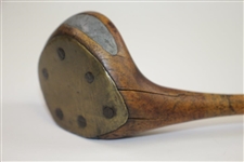 No Name Left-Handed Wood Mashie with Smooth Face, Brass Sole Plate, & Lead Weight