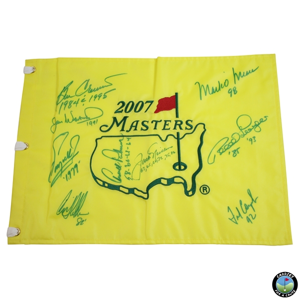 Masters Champs Signed 2007 Masters Flag with Dates Inscriptions JSA ALOA