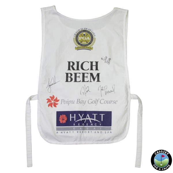 Tiger Woods Signed Rich Beems Grand Slam of Golf Caddy Bib with Leonard, Love III, & Beem JSA ALOA