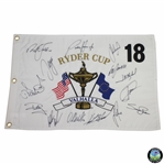 European Team Signed 2008 Ryder Cup at Valhalla White Embroidered Flag JSA ALOA