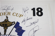 European Team Signed 2008 Ryder Cup at Valhalla White Embroidered Flag JSA ALOA
