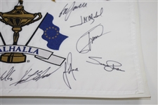 European Team Signed 2008 Ryder Cup at Valhalla White Embroidered Flag JSA ALOA