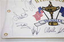 European Team Signed 2008 Ryder Cup at Valhalla White Embroidered Flag JSA ALOA