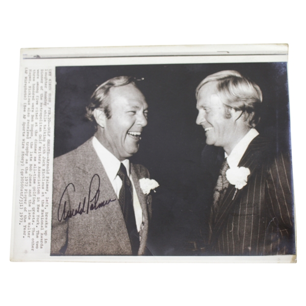 Arnold Palmer with Jack Nicklaus Signed 1973 Wire Photo JSA ALOA