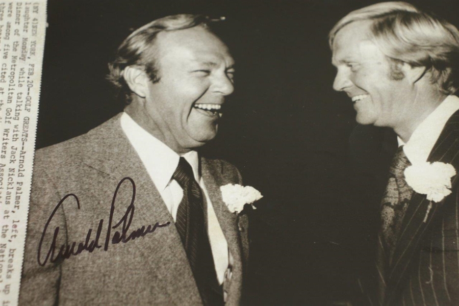 Arnold Palmer with Jack Nicklaus Signed 1973 Wire Photo JSA ALOA