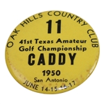 1950 Texas Amateur Golf Championship at Oak Hills CC Caddy Badge #11