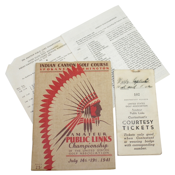 1941 US Public Links at Indian Canyon GC Program, Pairing Sheet, & Contestant Courtesy Tickets Booklet