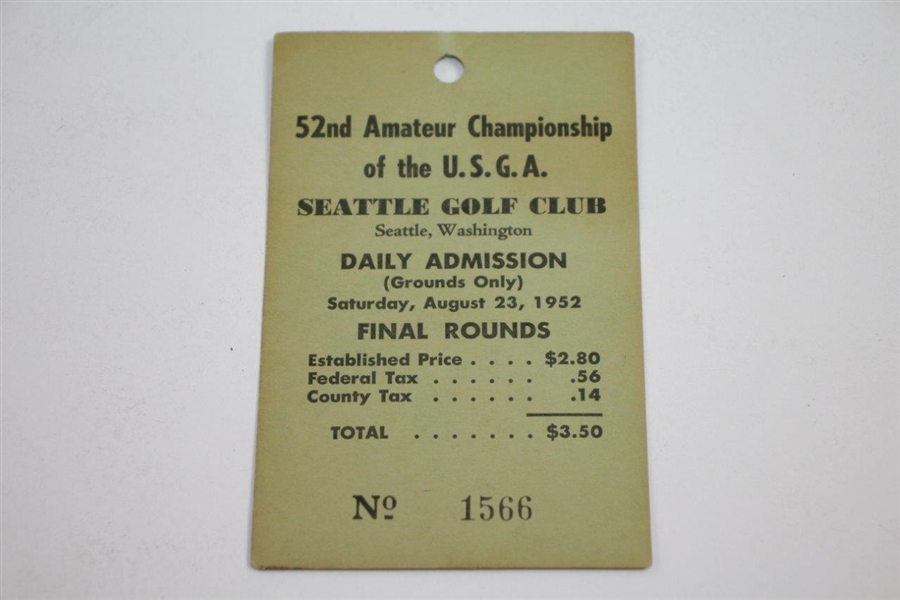 1952 US Amateur at Seattle G&CC Official Program with Signed Ticket by Winner Jack Westland & Runner-Up Mengert JSA ALOA