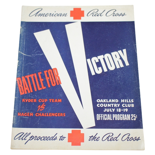 1942 Battle for Victory Ryder Cup Team vs Hagen Challenger Team at Oakland Hills Program - Rare