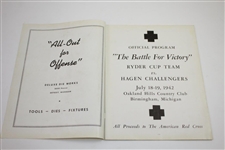 1942 Battle for Victory Ryder Cup Team vs Hagen Challenger Team at Oakland Hills Program - Rare