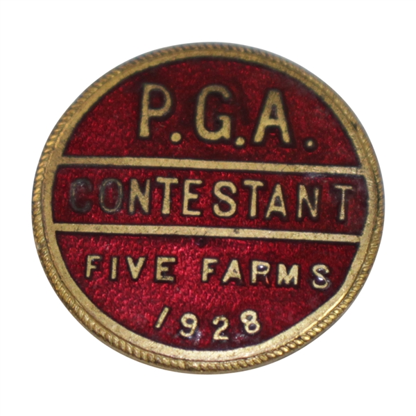 1928 PGA Championship at Baltimore CC Five Farms Course Contestant Badge - Leo Diegel Winner - Rare